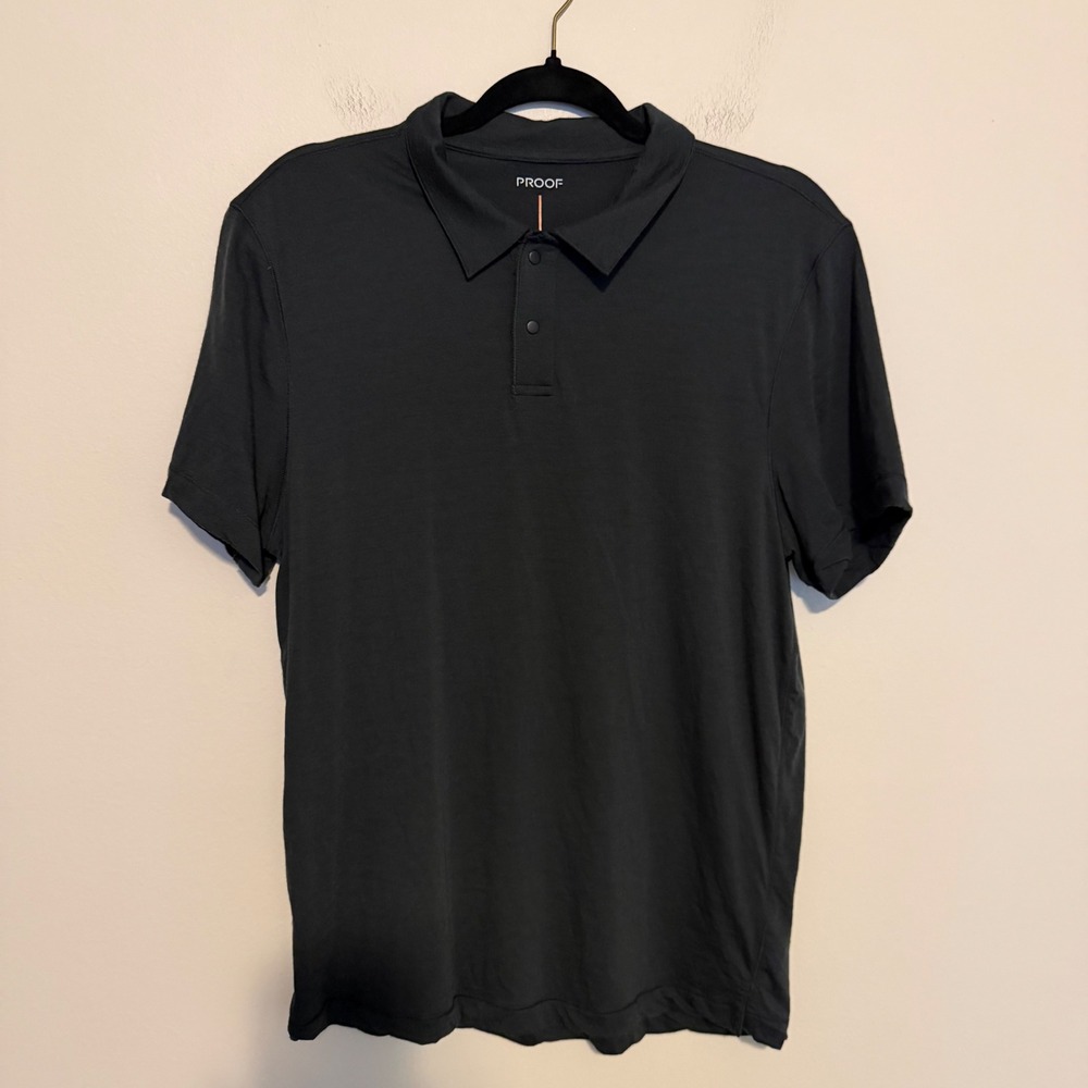 Proof Huckleberry 72 hour polo shirt black merino M minimalist performance